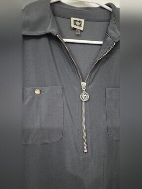 Anne Klein Gunmetal Gray Top With Silver Trim And Zipper